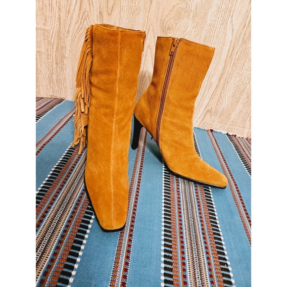 Predictions Leather Fringed Heeled Boots Womens Size 9 Western Cowboy - Picture 2 of 12